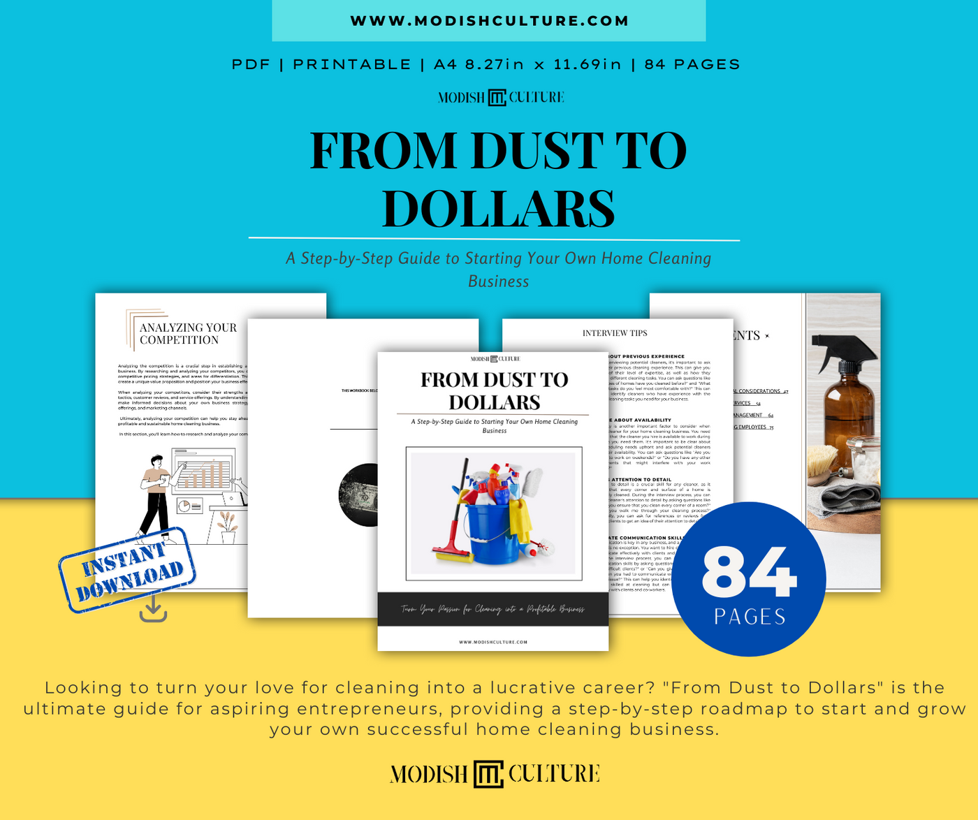 From Dust to Dollars: A Step-by-Step Guide to Starting Your Own Home Cleaning Business | PRINTABLE PDF