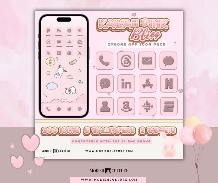 KAWAII Bliss BUNDLE | iPhone App Icon Themes for iOS14+