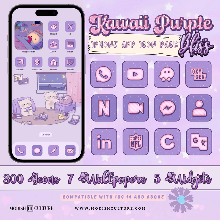 Kawaii Purple Bliss iPhone App Icon Theme for iOS14+