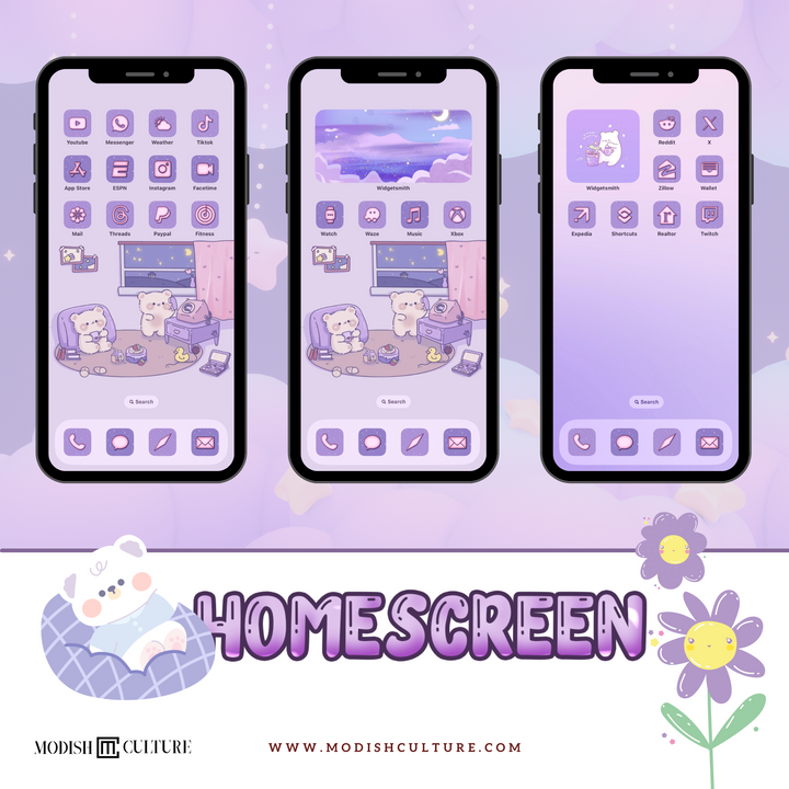 Kawaii Purple Bliss iPhone App Icon Theme for iOS14+