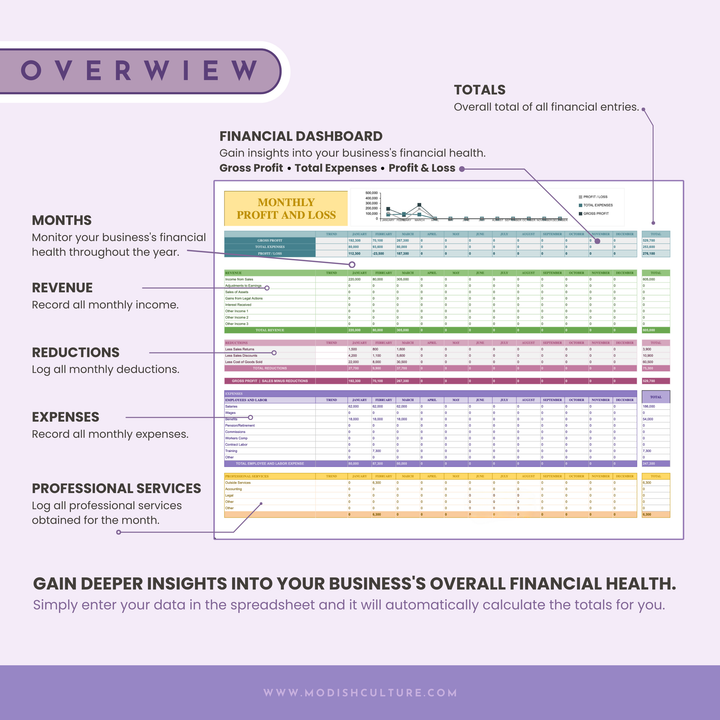 Monthly Profit and Loss Template | Microsoft Excel Spreadsheet | Google Sheets