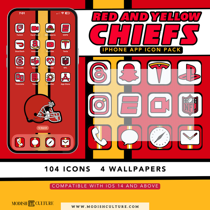 Red and Yellow Chiefs App Icon Theme for iOS14+ | Kansas City Chiefs