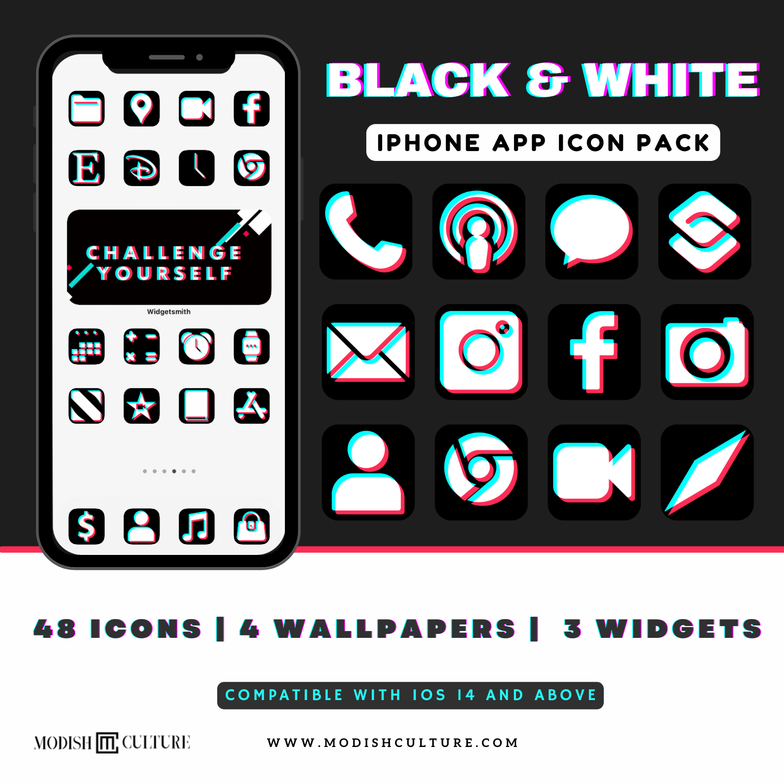 Black and White TikTok iPhone iOS14+ App Icon Theme – Modish Culture