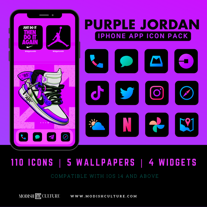 Purple JORDAN iPhone iOS14+ App Icon Theme