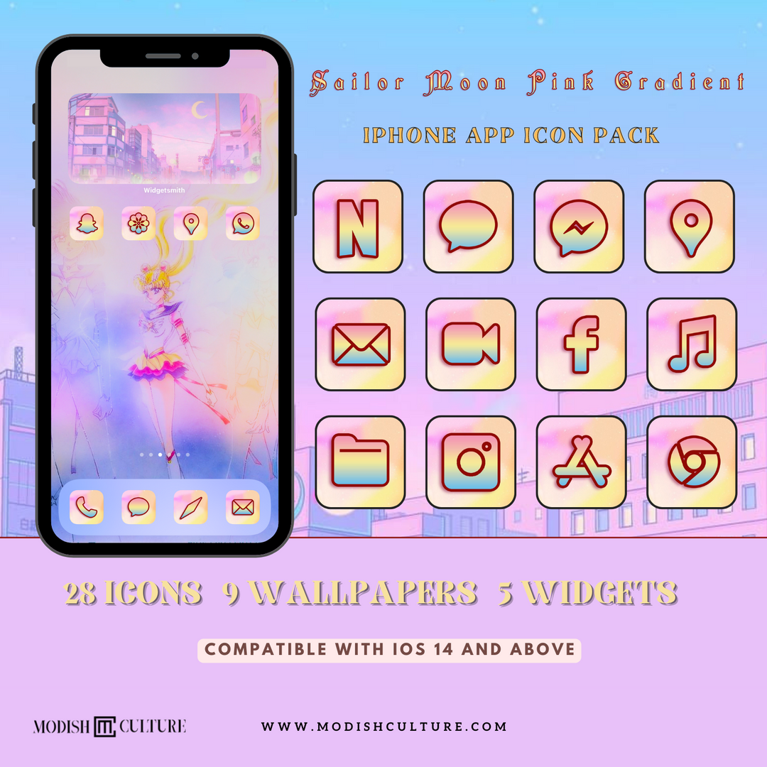 Sailor Moon Gradient Pink iPhone iOS14+ App Icon Theme