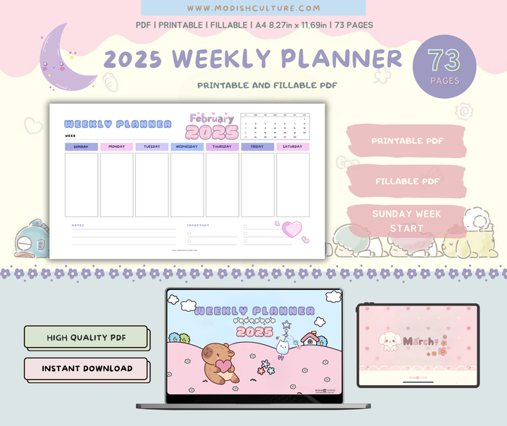 2025 KAWAII Weekly Planner | PRINTABLE PDF