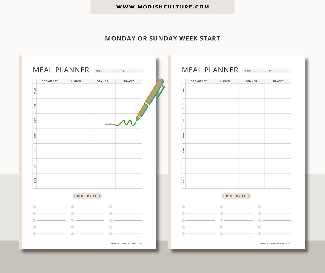 Meal Planner and Grocery List  | PRINTABLE & FILLABLE PDF