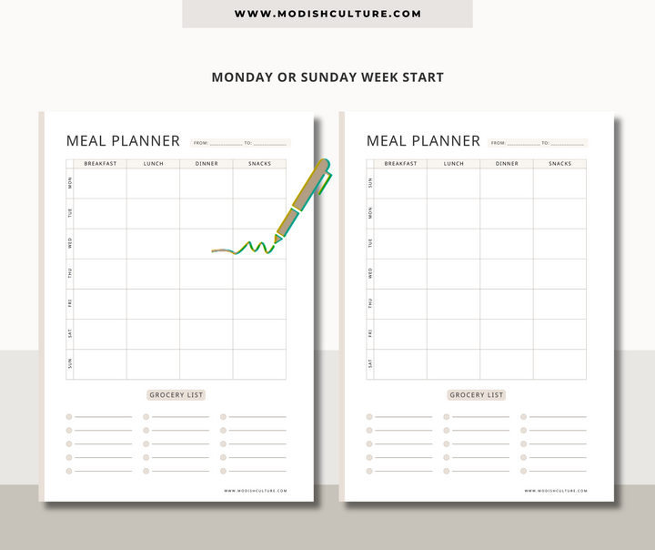 Meal Planner and Grocery List  | PRINTABLE & FILLABLE PDF