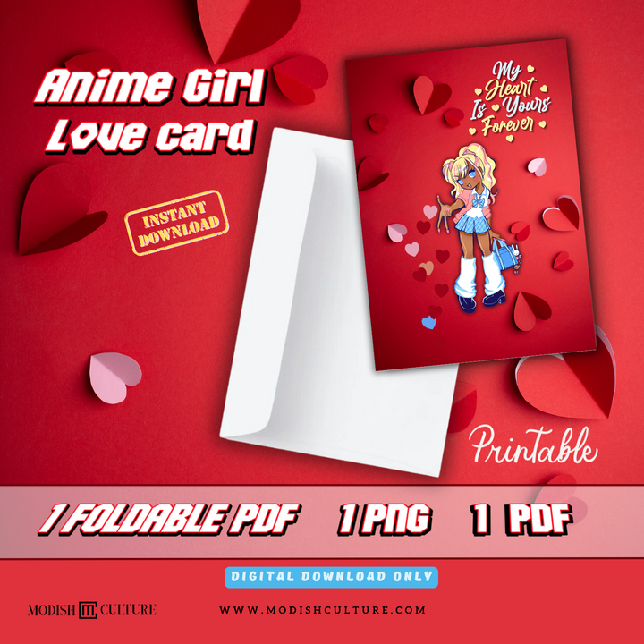 Anime Girl Love Card | PRINTABLE