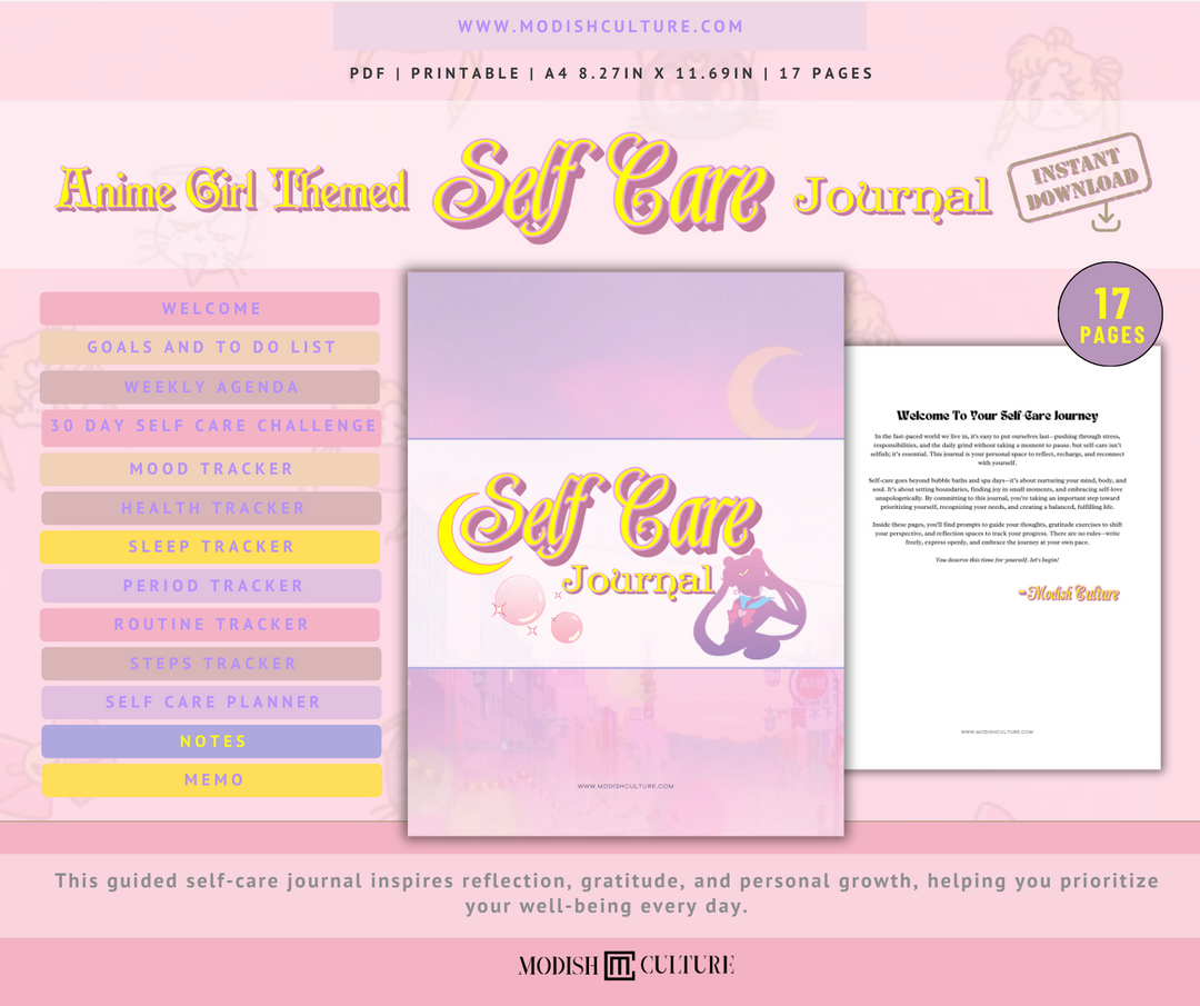 Anime Girl Themed Self Care Journal | PRINTABLE PDF