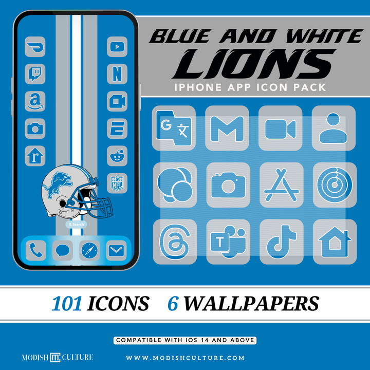 Blue and White Lions App Icon Theme for iOS14+ | Detroit Lions