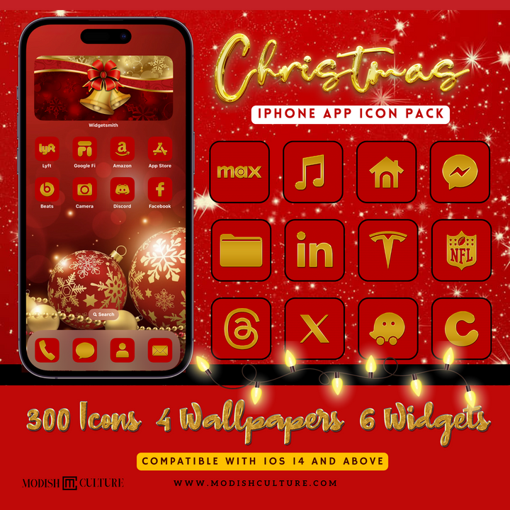 Red and Gold Christmas iPhone App Icon Theme | iOS14+