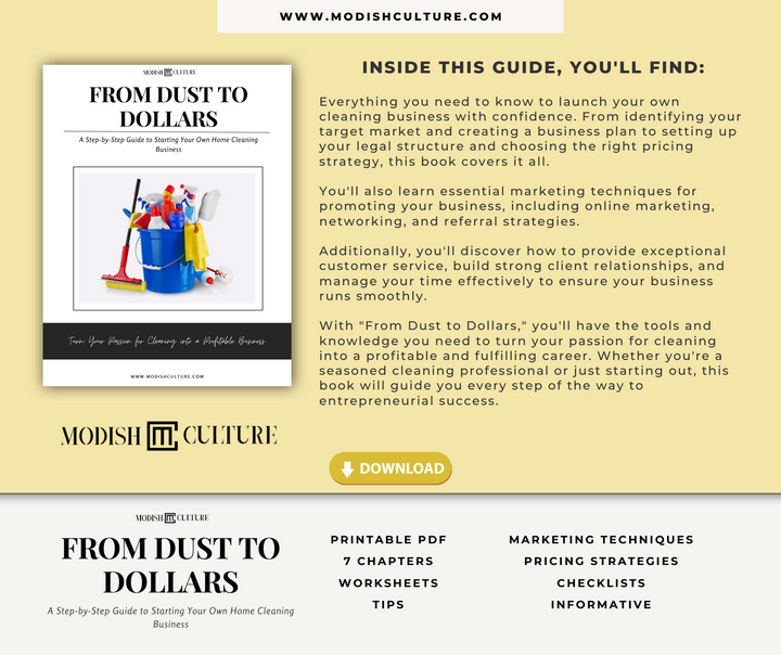 From Dust to Dollars: A Step-by-Step Guide to Starting Your Own Home Cleaning Business | PRINTABLE PDF