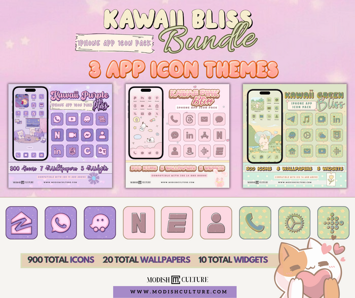 KAWAII Bliss BUNDLE | iPhone App Icon Themes for iOS14+