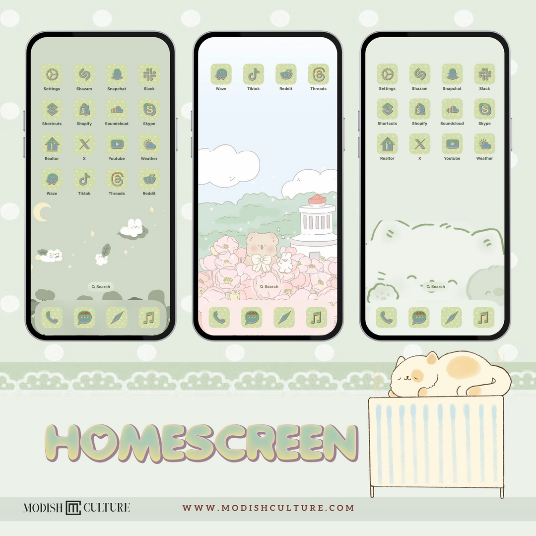 Kawaii Green Bliss iPhone App Icon Theme for iOS14+