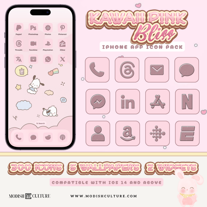 Kawaii Pink Bliss iPhone App Icon Theme for iOS14+