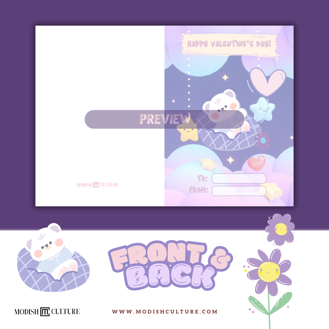 KAWAII Purple Bliss Valentine's Day Card | PRINTABLE