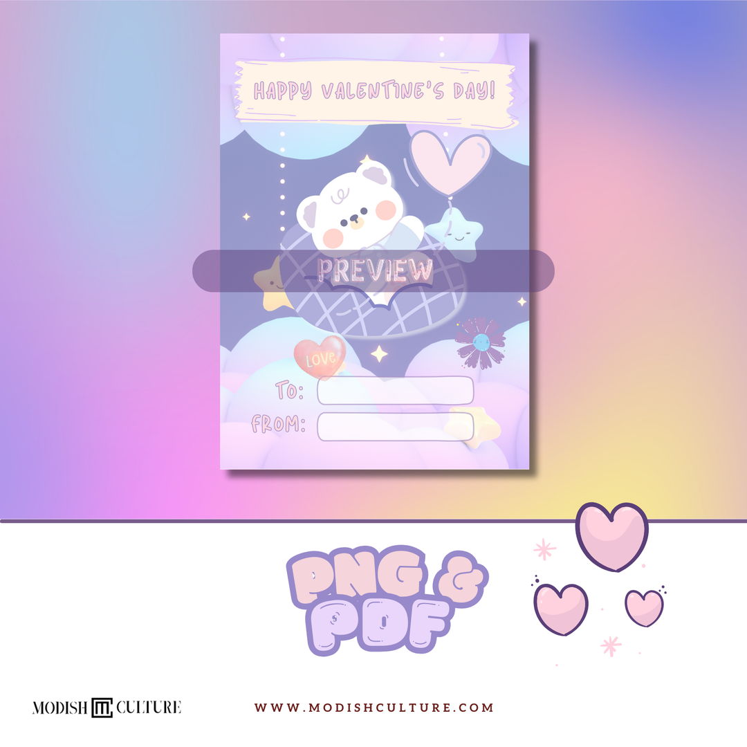 KAWAII Purple Bliss Valentine's Day Card | PRINTABLE