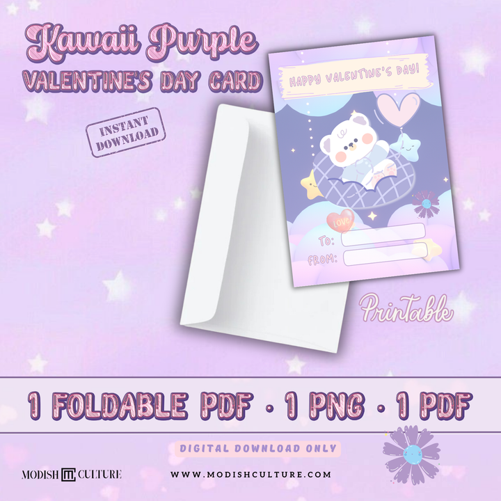 KAWAII Purple Bliss Valentine's Day Card | PRINTABLE