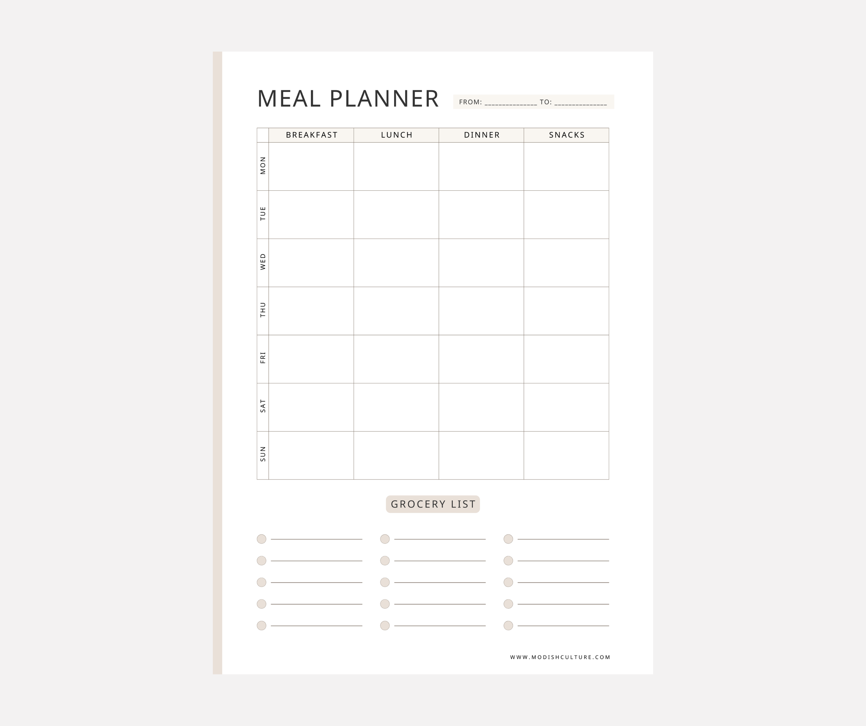 Meal Planner and Grocery List | PRINTABLE & FILLABLE PDF – Modish Culture