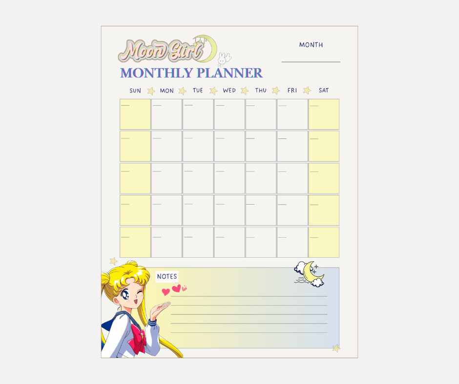 Sailor Moon Girl Monthly Planner