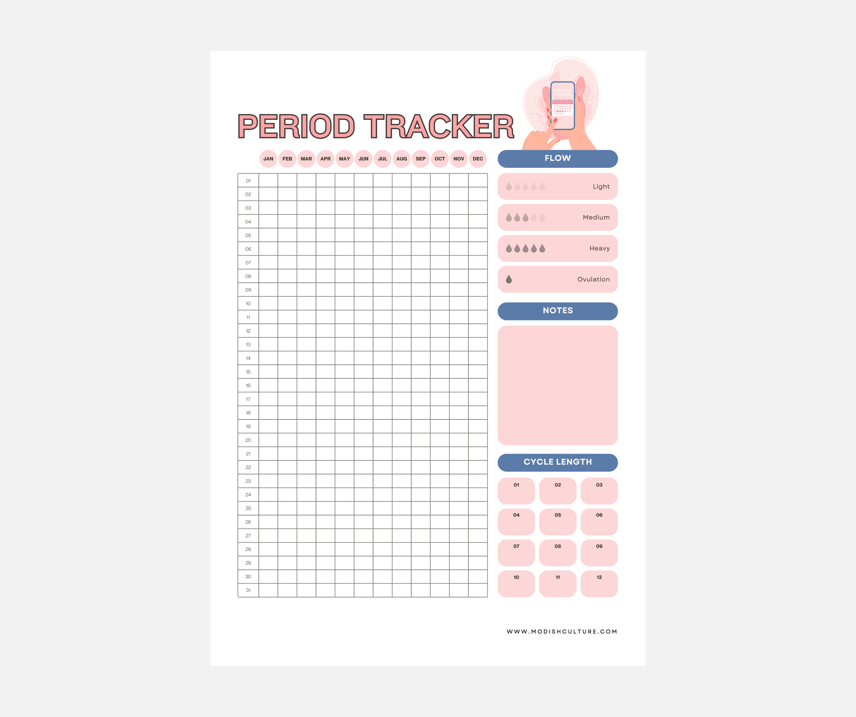 Period Tracker Printable Pdf Modish Culture Period Tracker Printable Pdf Modish Culture