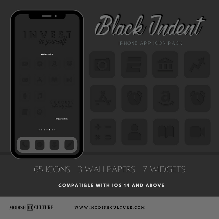 Black Indent iPhone iOS14+ App Icon Theme