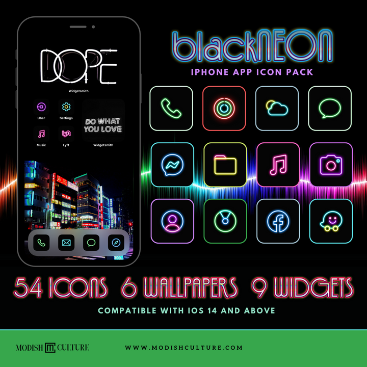 Black NEON iPhone iOS14+ App Icon Theme