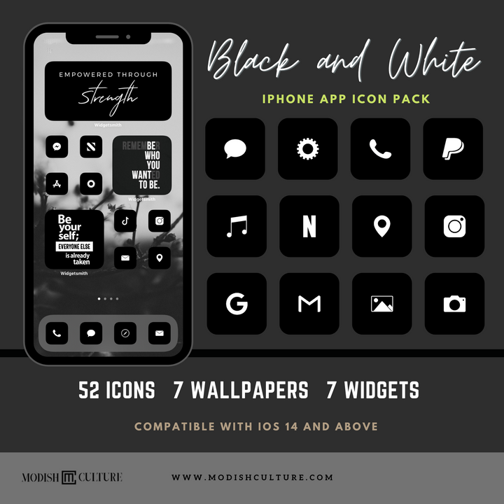 Black and White iPhone iOS14+ App Icon Theme