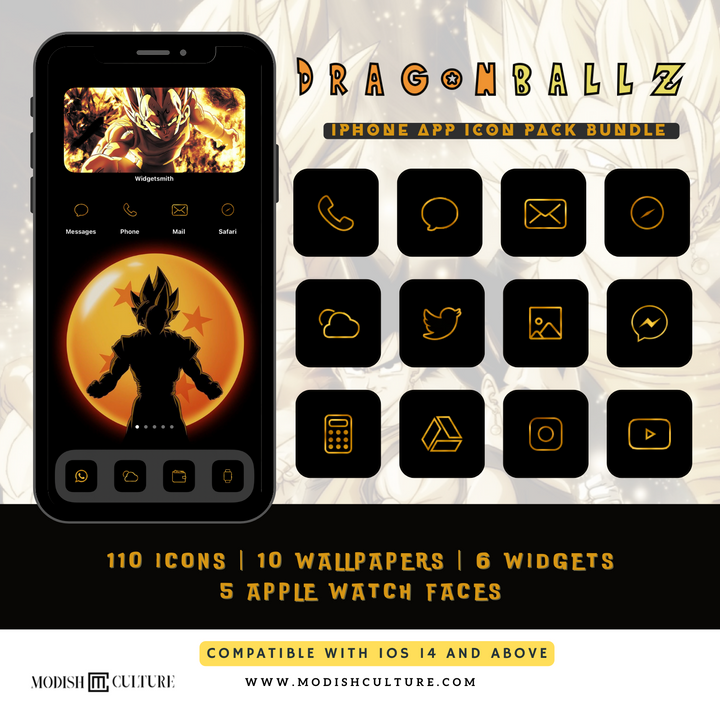 Dragonball Z iPhone iOS14+ App Icon Theme Bundle