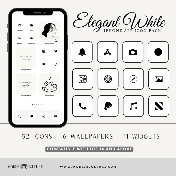 Elegant White iPhone iOS14+ App Icon Theme