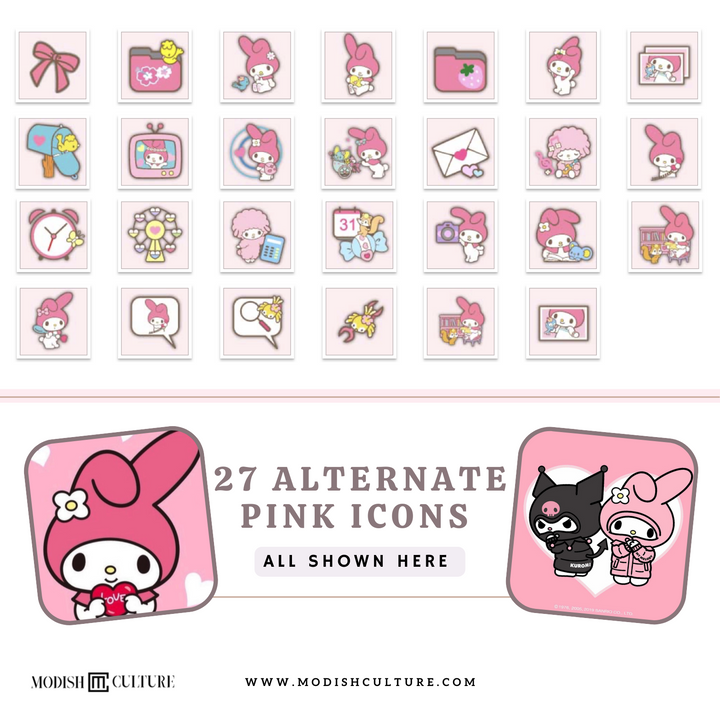 Kawaii My Melody Pink iPhone App Icon Theme Bundle for iOS14+