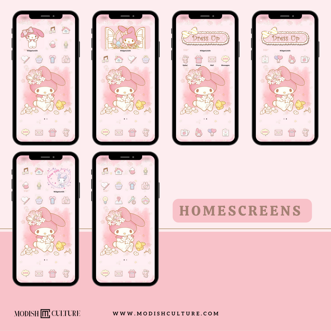 Kawaii My Melody Pink iPhone App Icon Theme Bundle for iOS14+