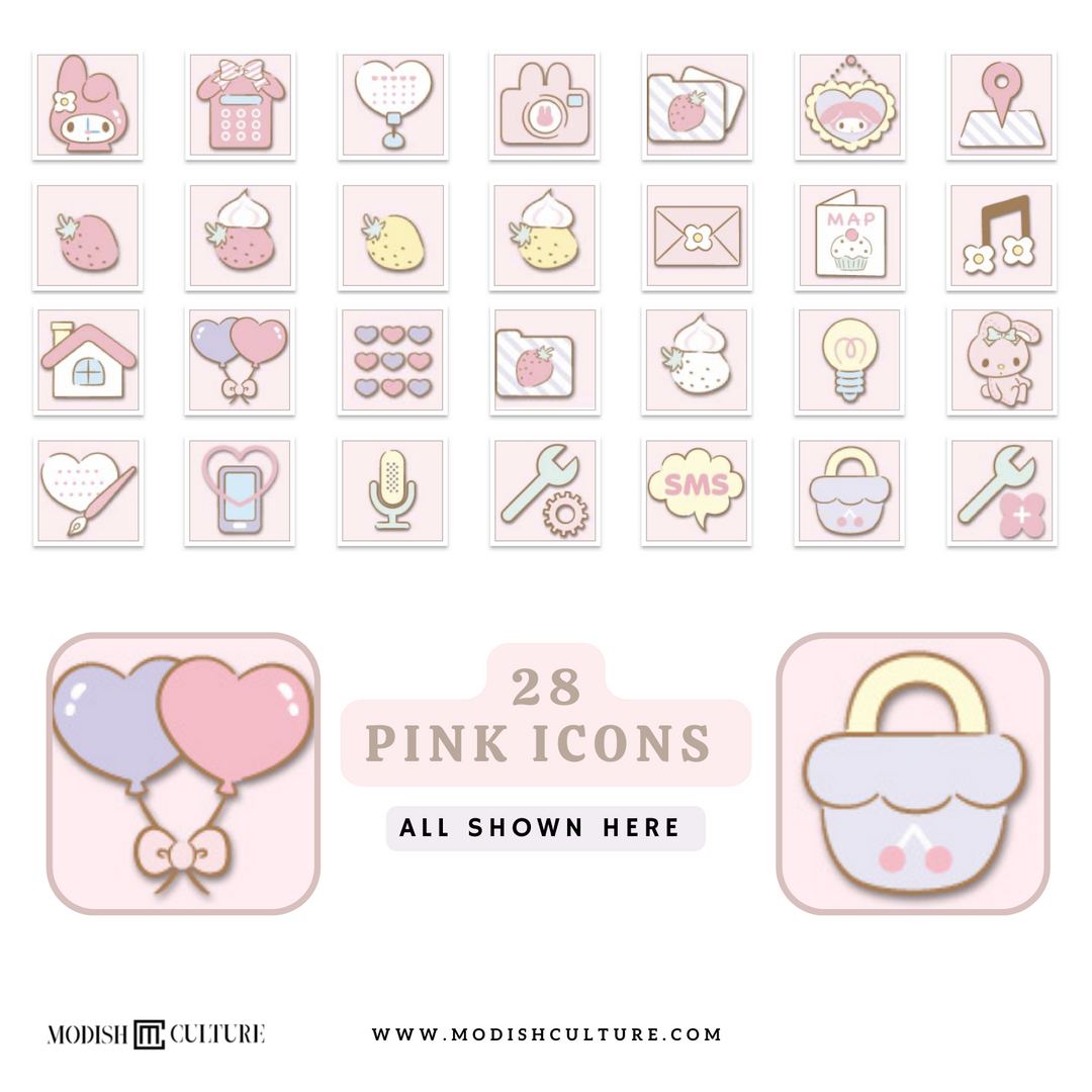 Kawaii My Melody Pink iPhone App Icon Theme Bundle for iOS14+