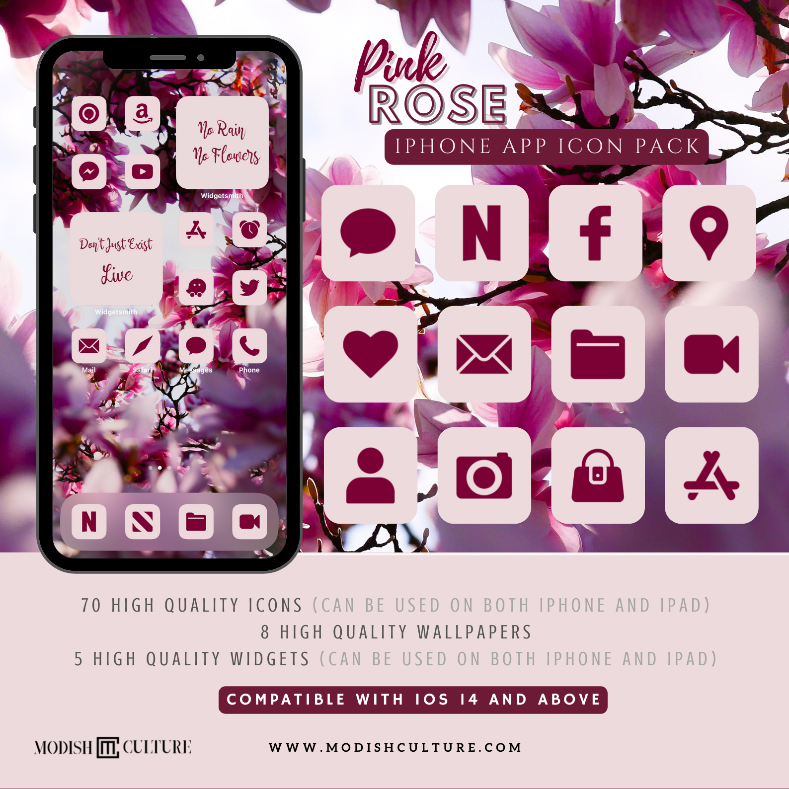 Mother's Day Pink Rose iPhone iOS14+ App Icon Theme – Modish Culture