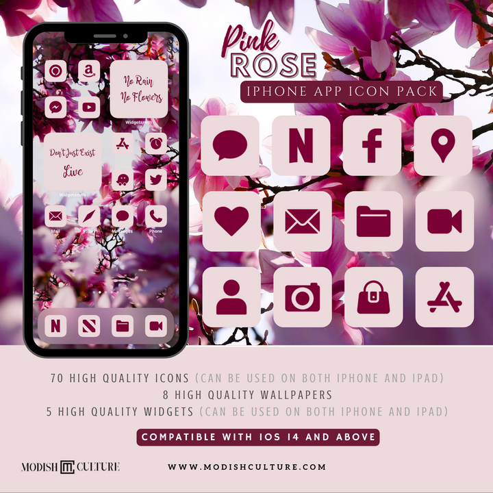 Pink Rose iPhone iOS14+ App Icon Theme