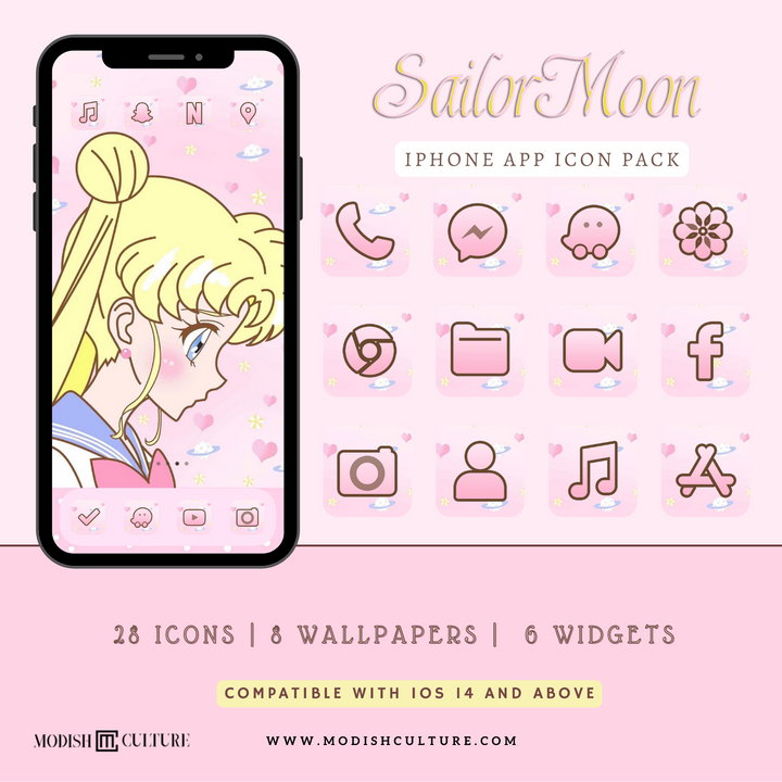 Sailor Moon Pink iPhone iOS14+ App Icon Theme